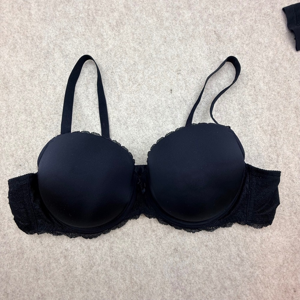 Torrid Black Lace Trim Push-Up Demi Bra 44B Underwire Adjustable Straps RN148862